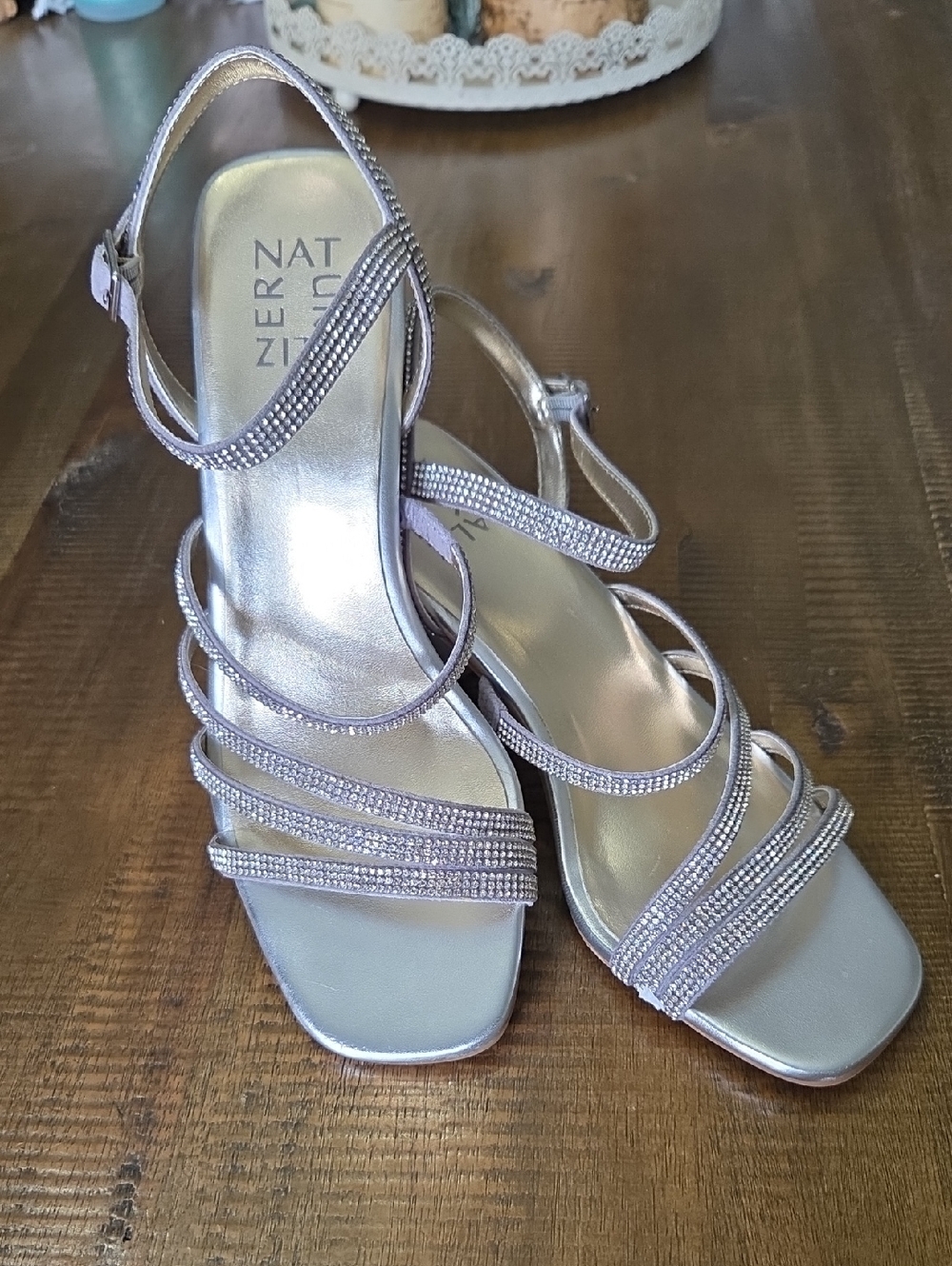 Naturalizer Silver Strappy Rhinestone Wedge Heel Evening Sandals